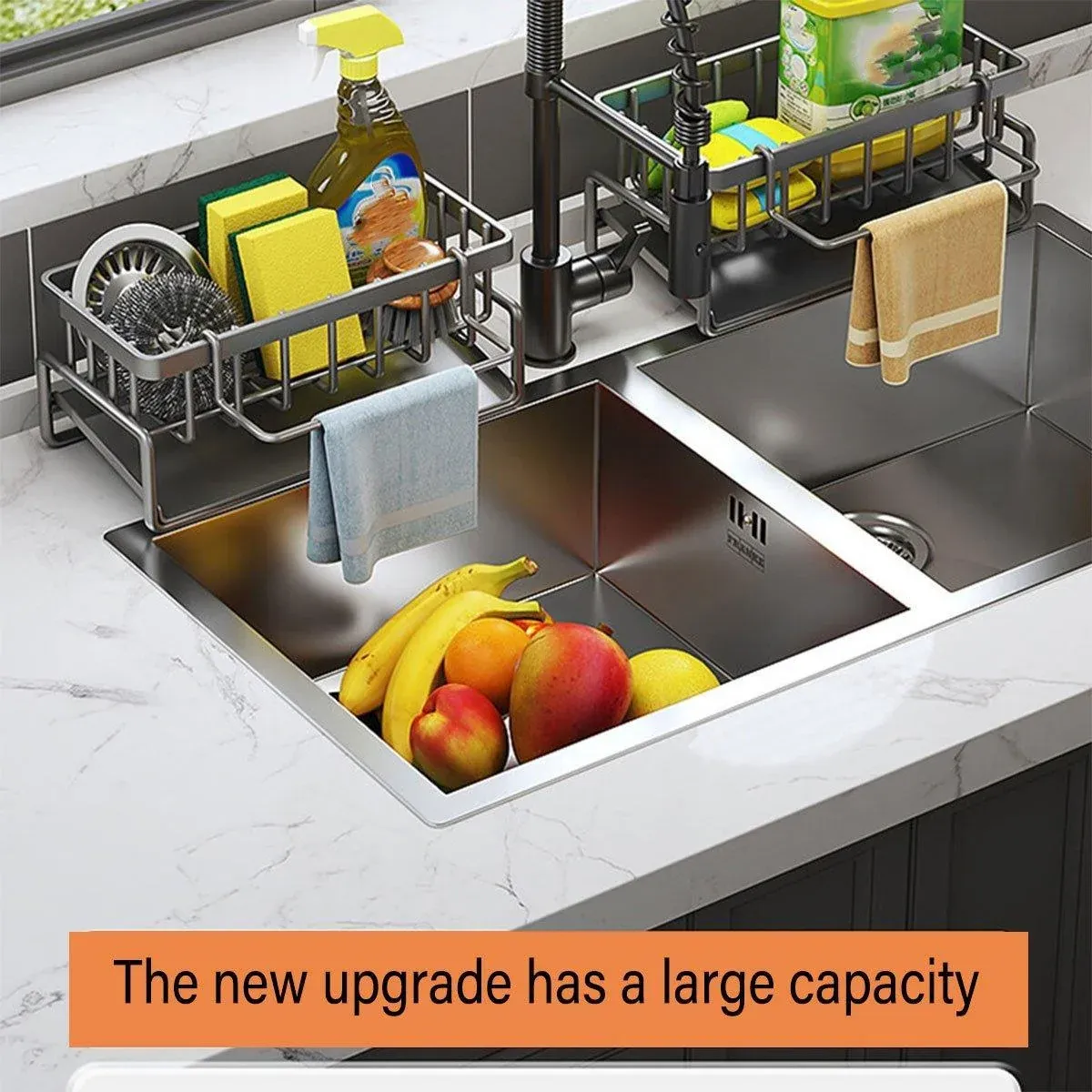 Kitchen Sink Caddy Storage Organizer Steel Sponge Soap Brush Holder Faucet Rack view 10