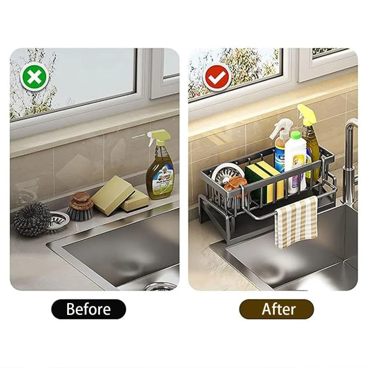 Kitchen Sink Caddy Storage Organizer Steel Sponge Soap Brush Holder Faucet Rack view 12
