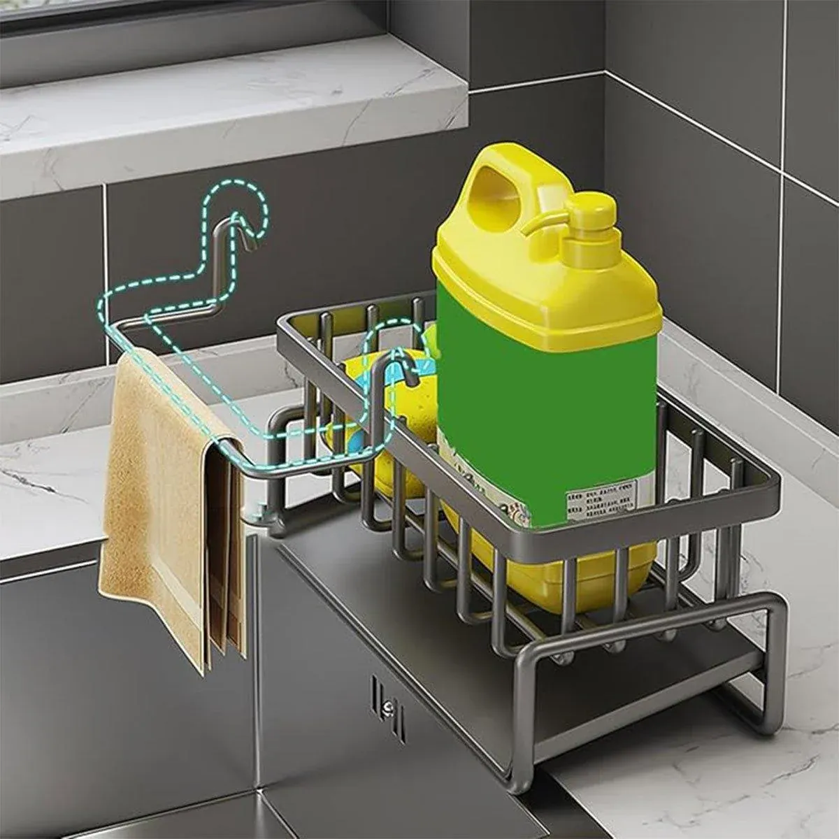 Kitchen Sink Caddy Storage Organizer Steel Sponge Soap Brush Holder Faucet Rack view 14
