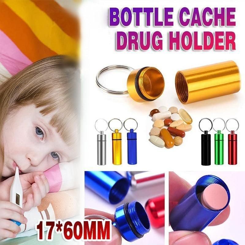 Aluminum Pill Box Case Bottle Cache Drug Holder Keychain Container Waterproof view 2