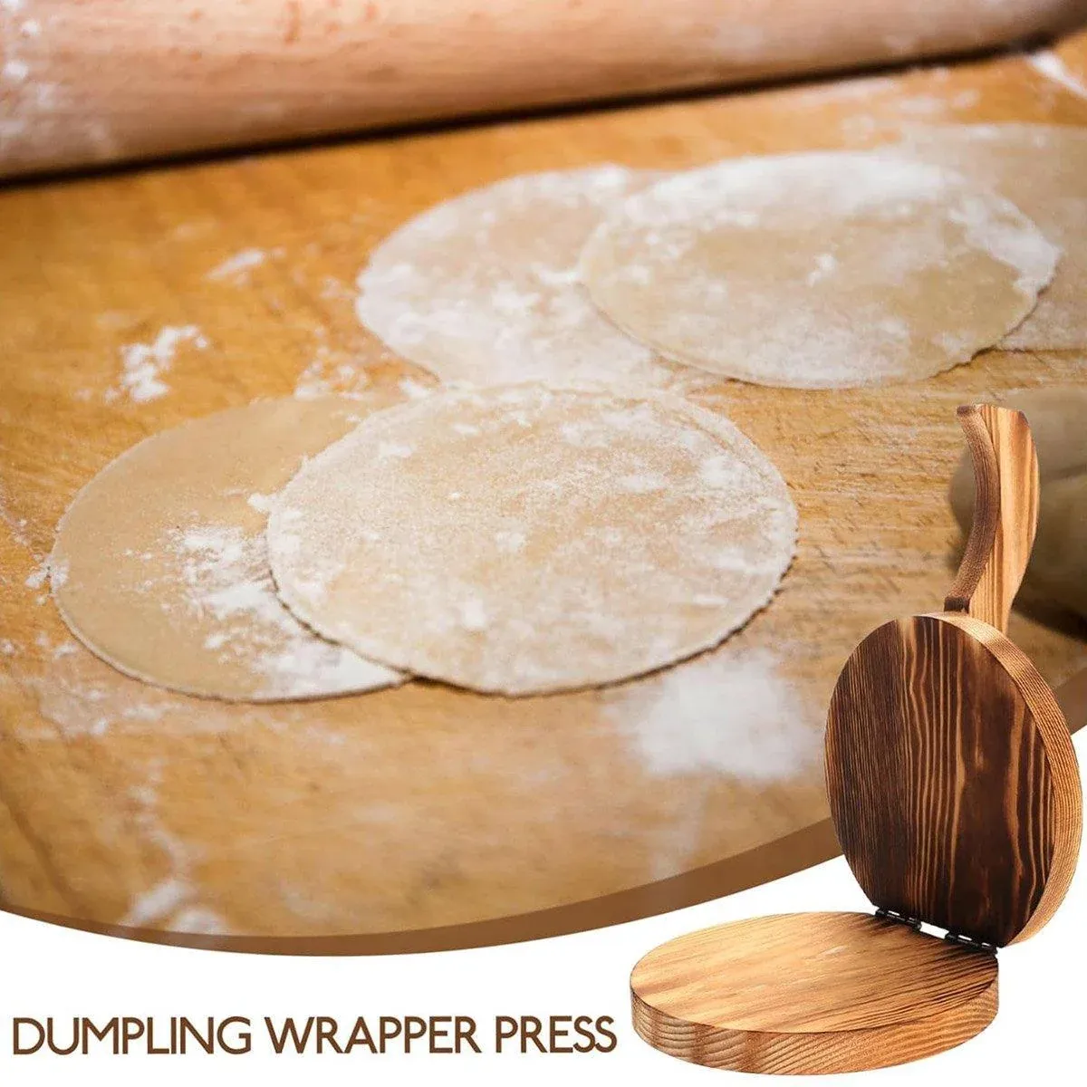 Wooden Dumpling Wrapper Maker Hand Press Dough Roller for Kitchen Cooking - 16.5CM view 8