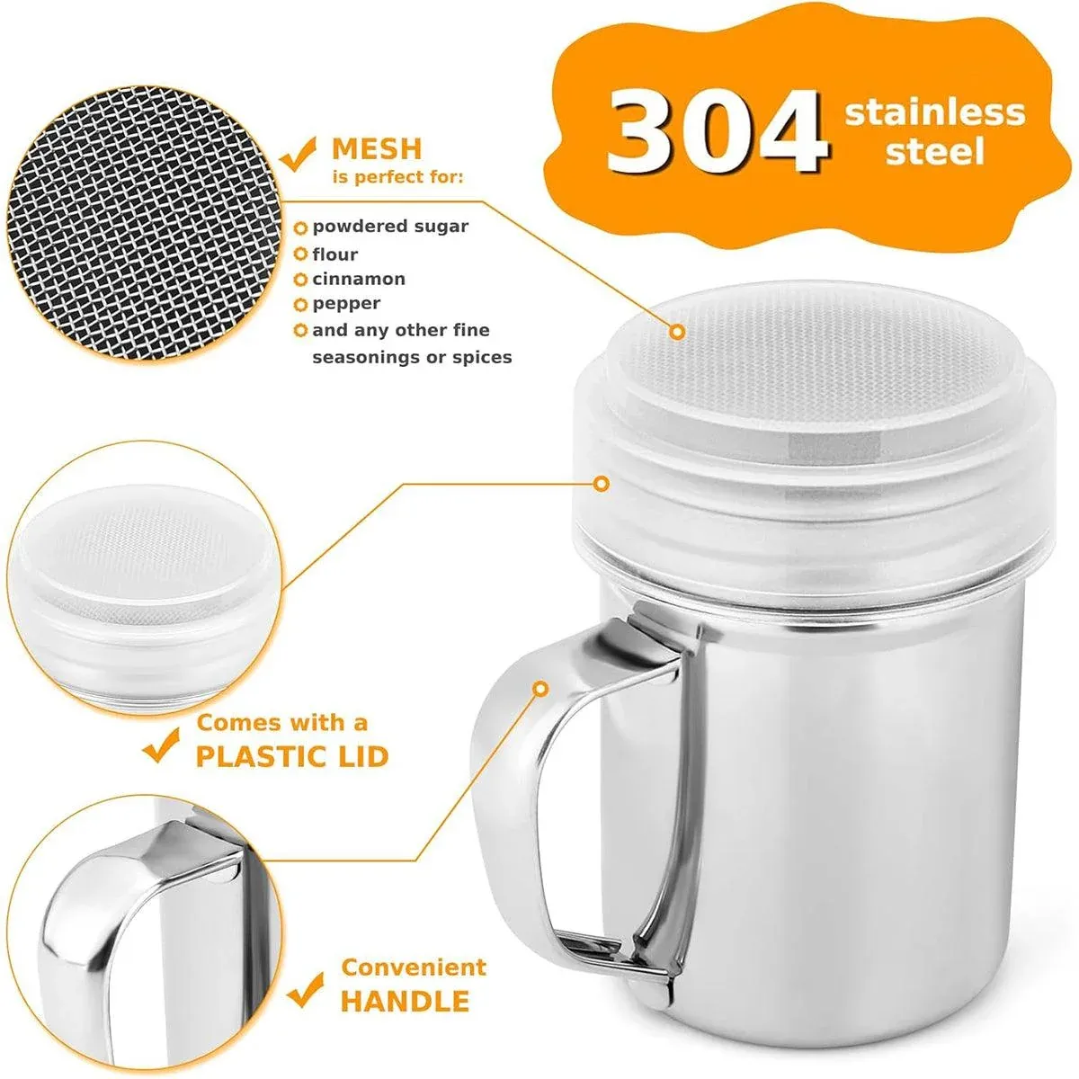 Stainless Steel Powder Shaker Mesh Sugar Flour Dispenser Spice Baking Tool view 7