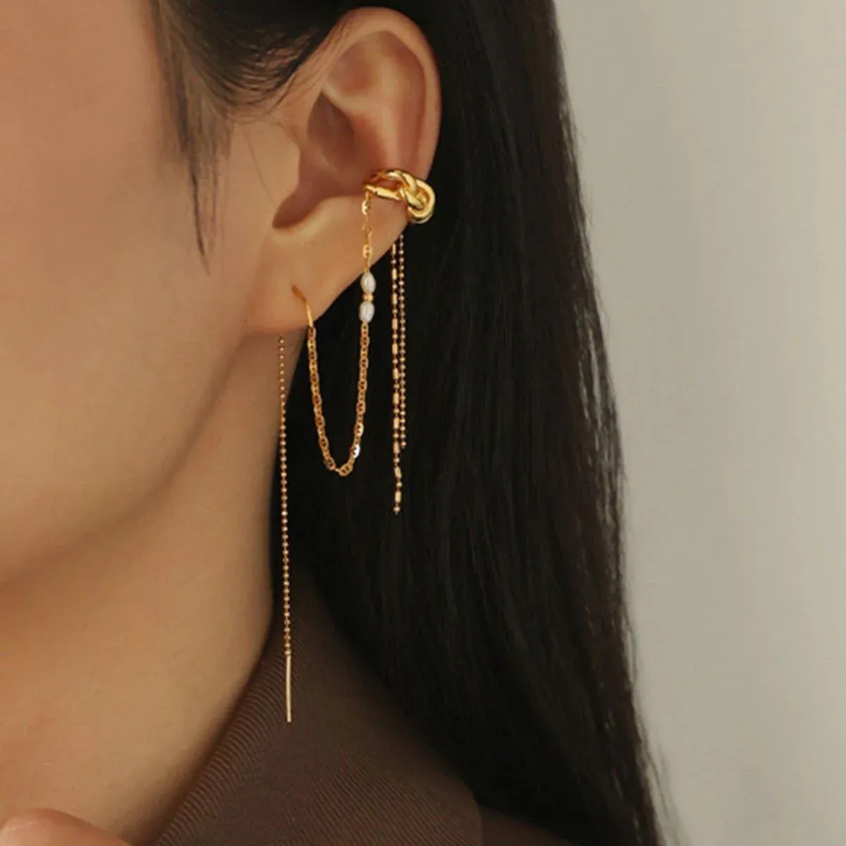 One Piece Earrings Pearl Ear Wire Wrap Design Ear Bone Cuff Clip For Women view 5