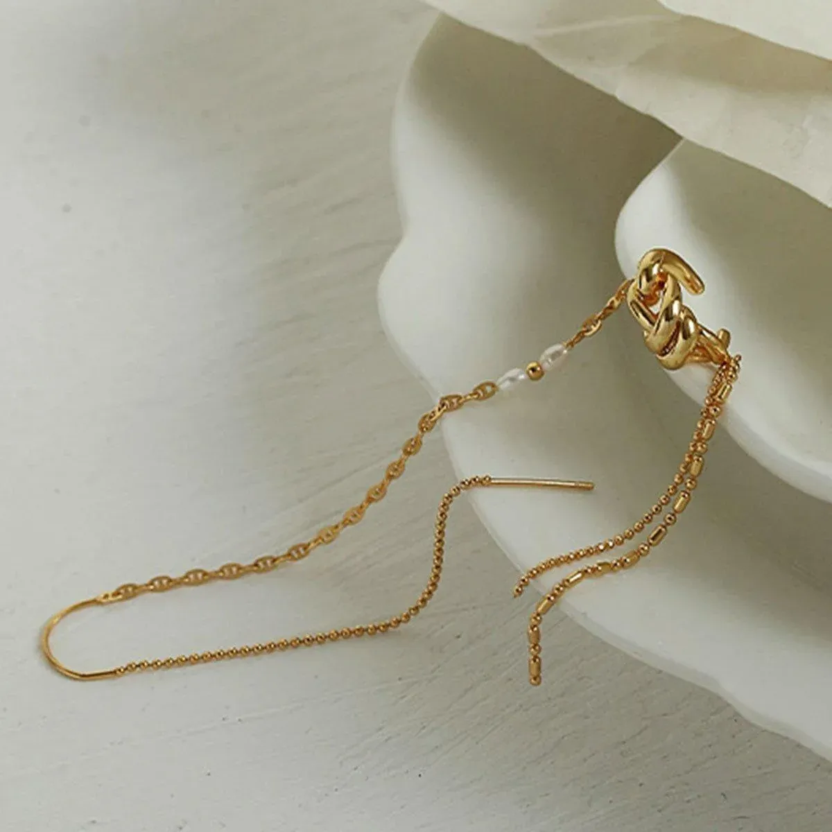 One Piece Earrings Pearl Ear Wire Wrap Design Ear Bone Cuff Clip For Women view 7