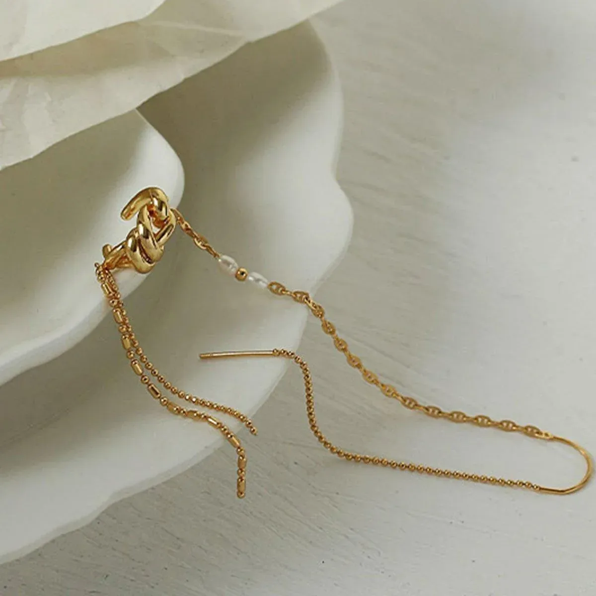 One Piece Earrings Pearl Ear Wire Wrap Design Ear Bone Cuff Clip For Women view 9
