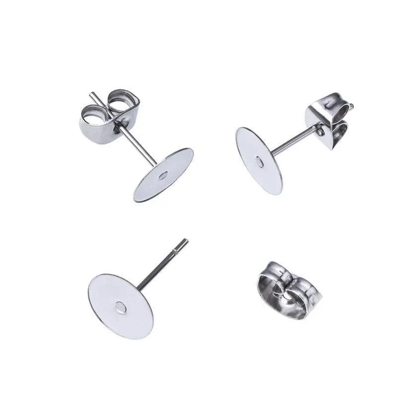50/100/200PCS Earring Stud Posts Pads+Nut Backs Silvery Surgical Steel DIY view 3