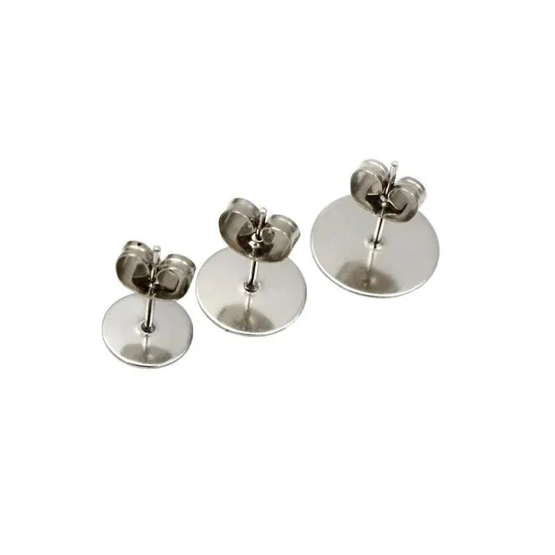 50/100/200PCS Earring Stud Posts Pads+Nut Backs Silvery Surgical Steel DIY view 4