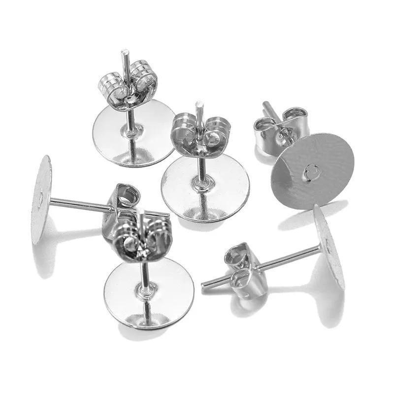 50/100/200PCS Earring Stud Posts Pads+Nut Backs Silvery Surgical Steel DIY view 6