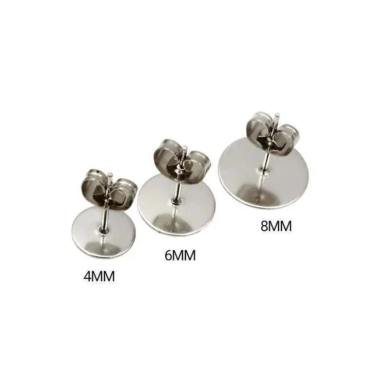 50/100/200PCS Earring Stud Posts Pads+Nut Backs Silvery Surgical Steel DIY view 7