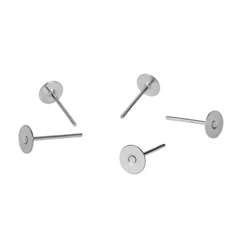 50/100/200PCS Earring Stud Posts Pads+Nut Backs Silvery Surgical Steel DIY view 10