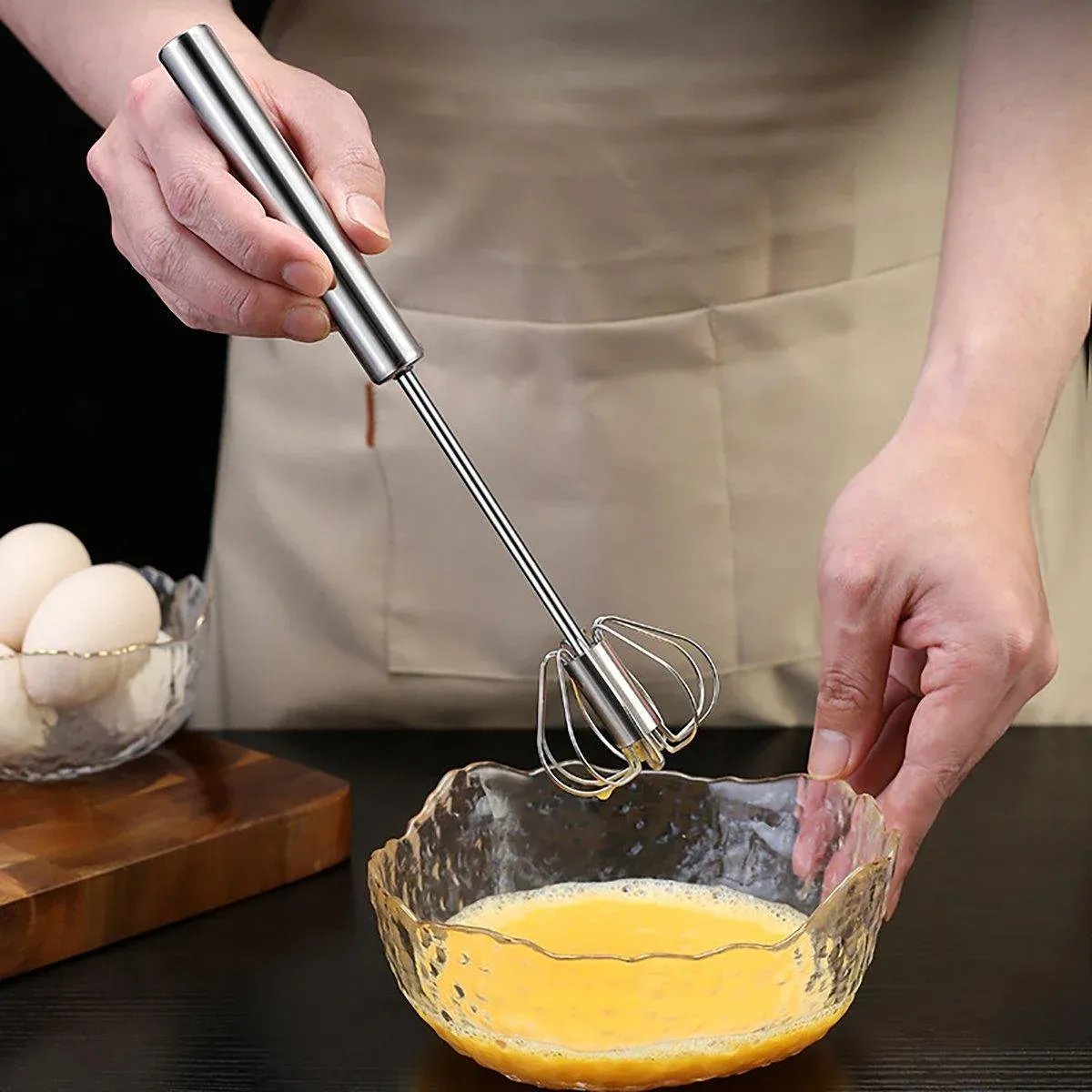 Stainless Steel Semi-Automatic Egg Beater Hand Pressed Kitchen Baking Tool view 11