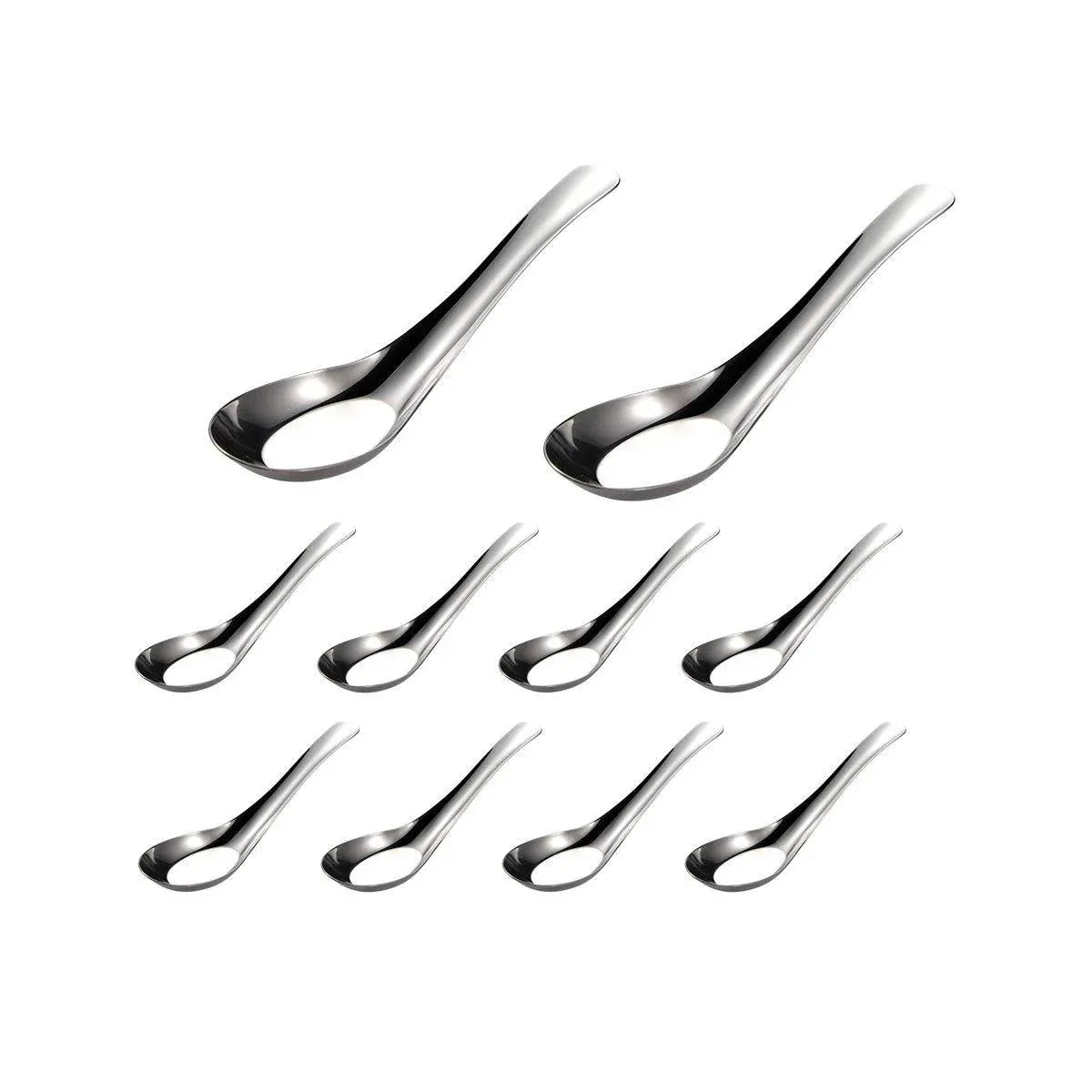 10pcs Stainless Steel Flat Bottom Spoon Household Kitchen Dining Soup Spoon Set view 2