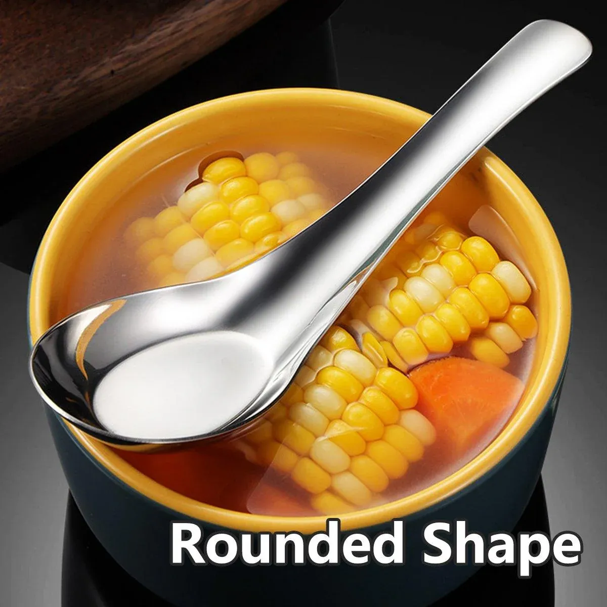 10pcs Stainless Steel Flat Bottom Spoon Household Kitchen Dining Soup Spoon Set view 7