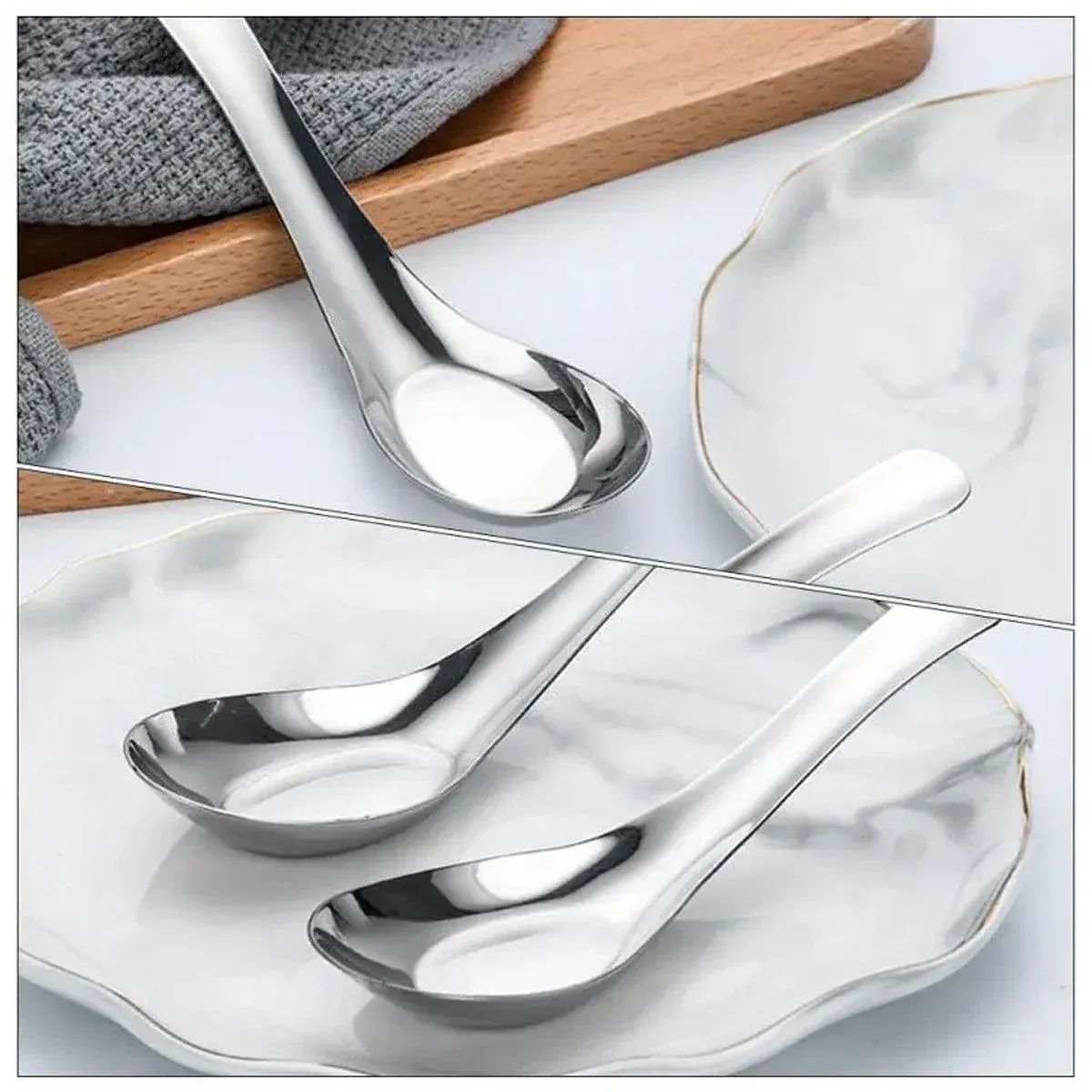 10pcs Stainless Steel Flat Bottom Spoon Household Kitchen Dining Soup Spoon Set view 10