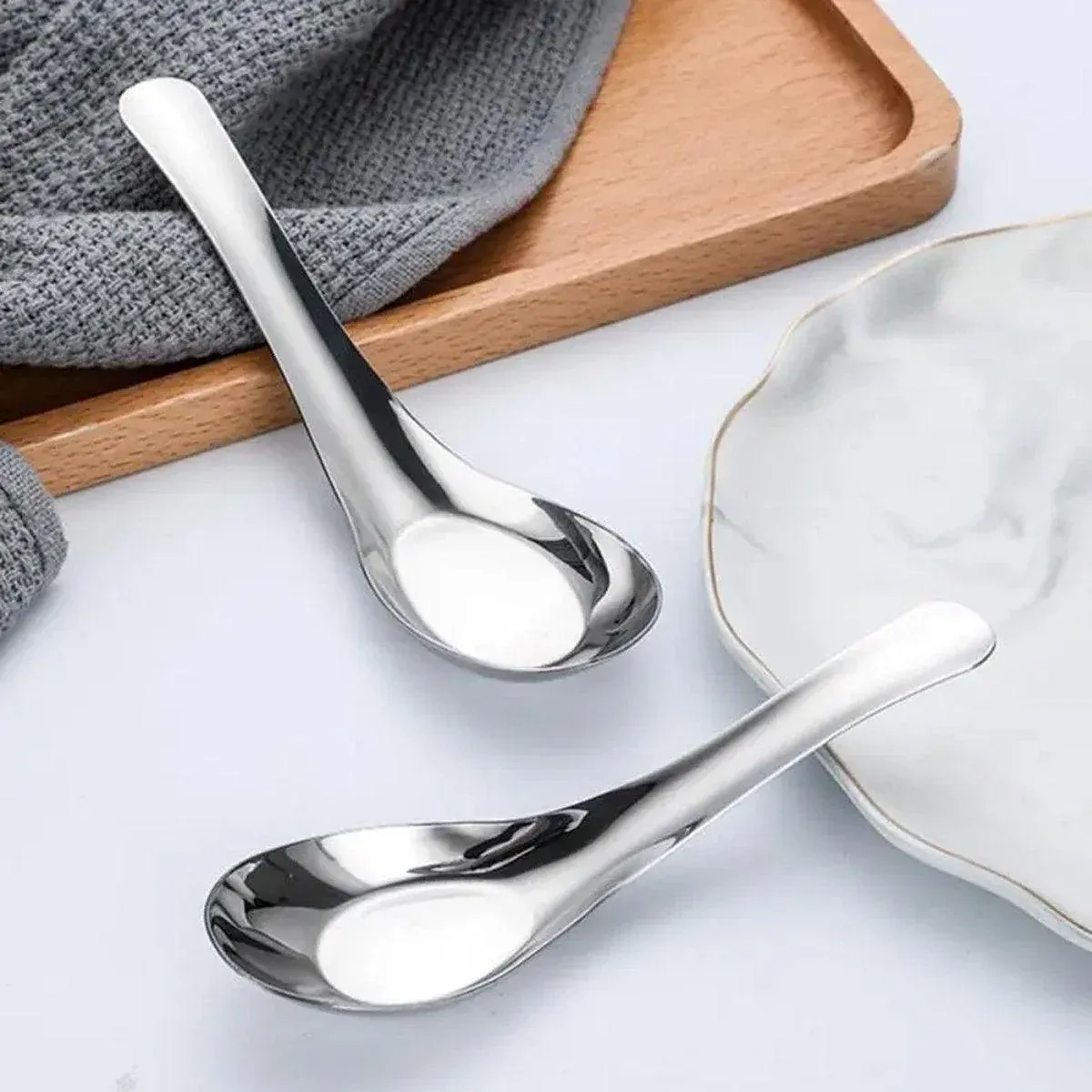 10pcs Stainless Steel Flat Bottom Spoon Household Kitchen Dining Soup Spoon Set view 11