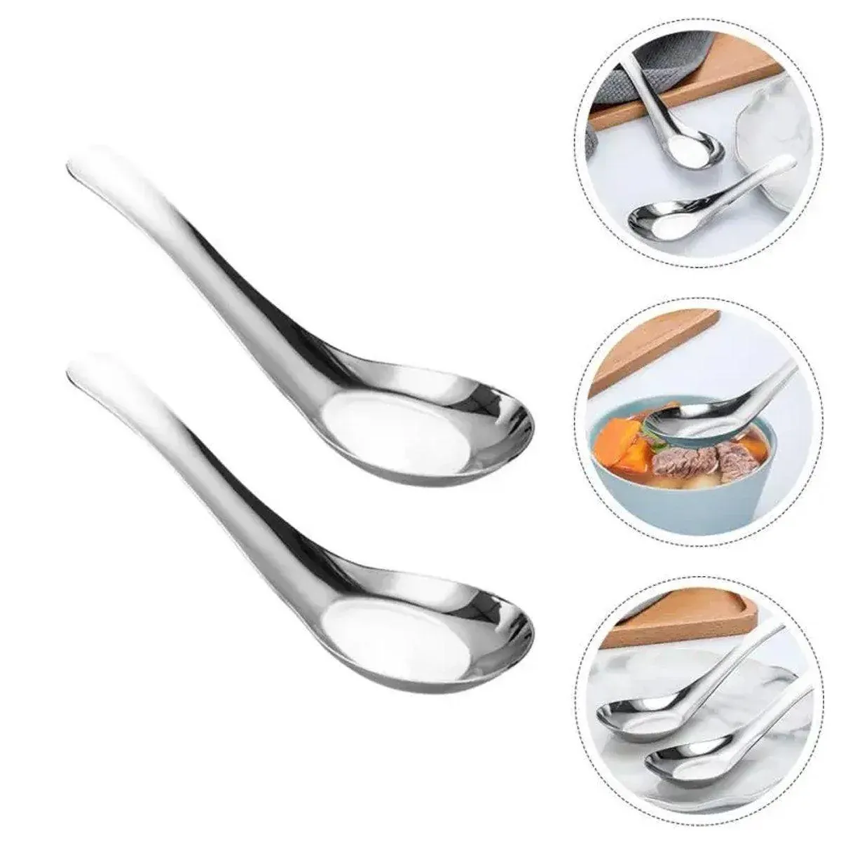 10pcs Stainless Steel Flat Bottom Spoon Household Kitchen Dining Soup Spoon Set view 12