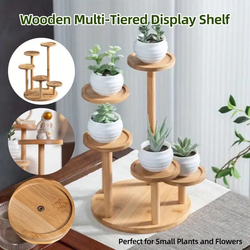 Round Tabletop Flower Stand Balcony Storage Shelf Display Rack Indoor Outdoor — image 1
