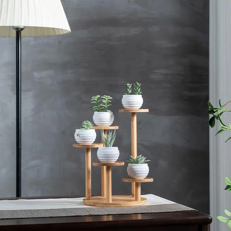 Round Tabletop Flower Stand Balcony Storage Shelf Display Rack Indoor Outdoor view 10