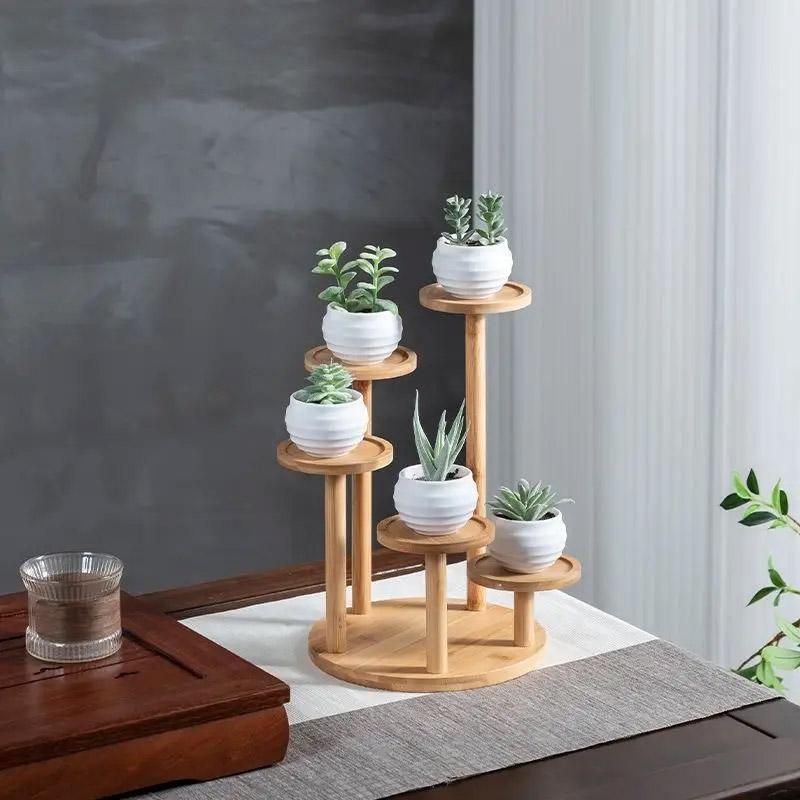 Round Tabletop Flower Stand Balcony Storage Shelf Display Rack Indoor Outdoor view 11