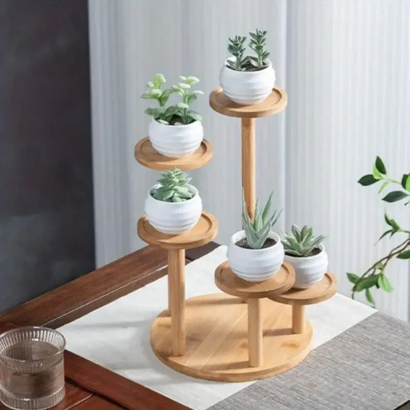 Round Tabletop Flower Stand Balcony Storage Shelf Display Rack Indoor Outdoor view 12