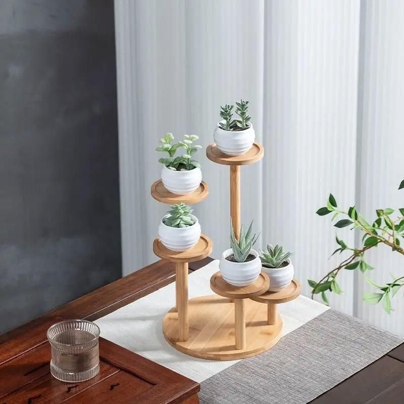 Round Tabletop Flower Stand Balcony Storage Shelf Display Rack Indoor Outdoor view 13