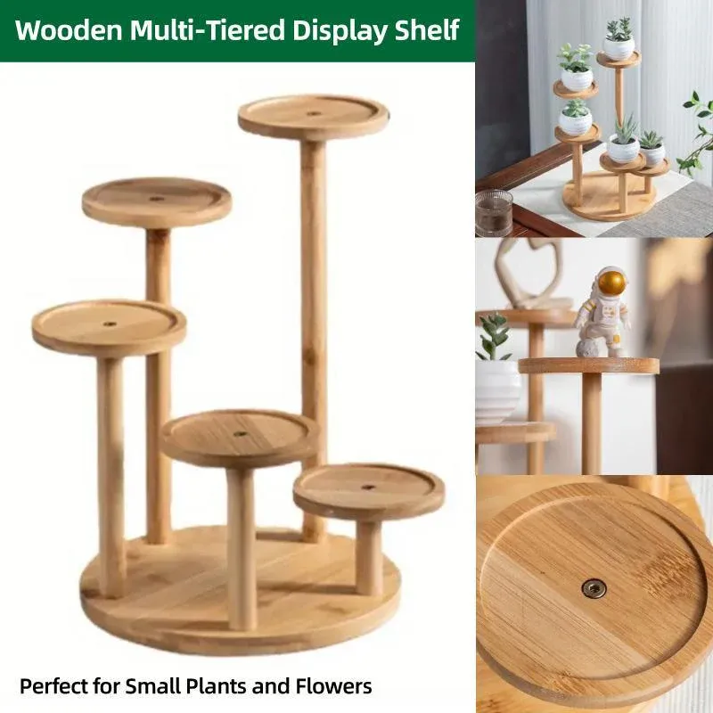 Round Tabletop Flower Stand Balcony Storage Shelf Display Rack Indoor Outdoor view 14