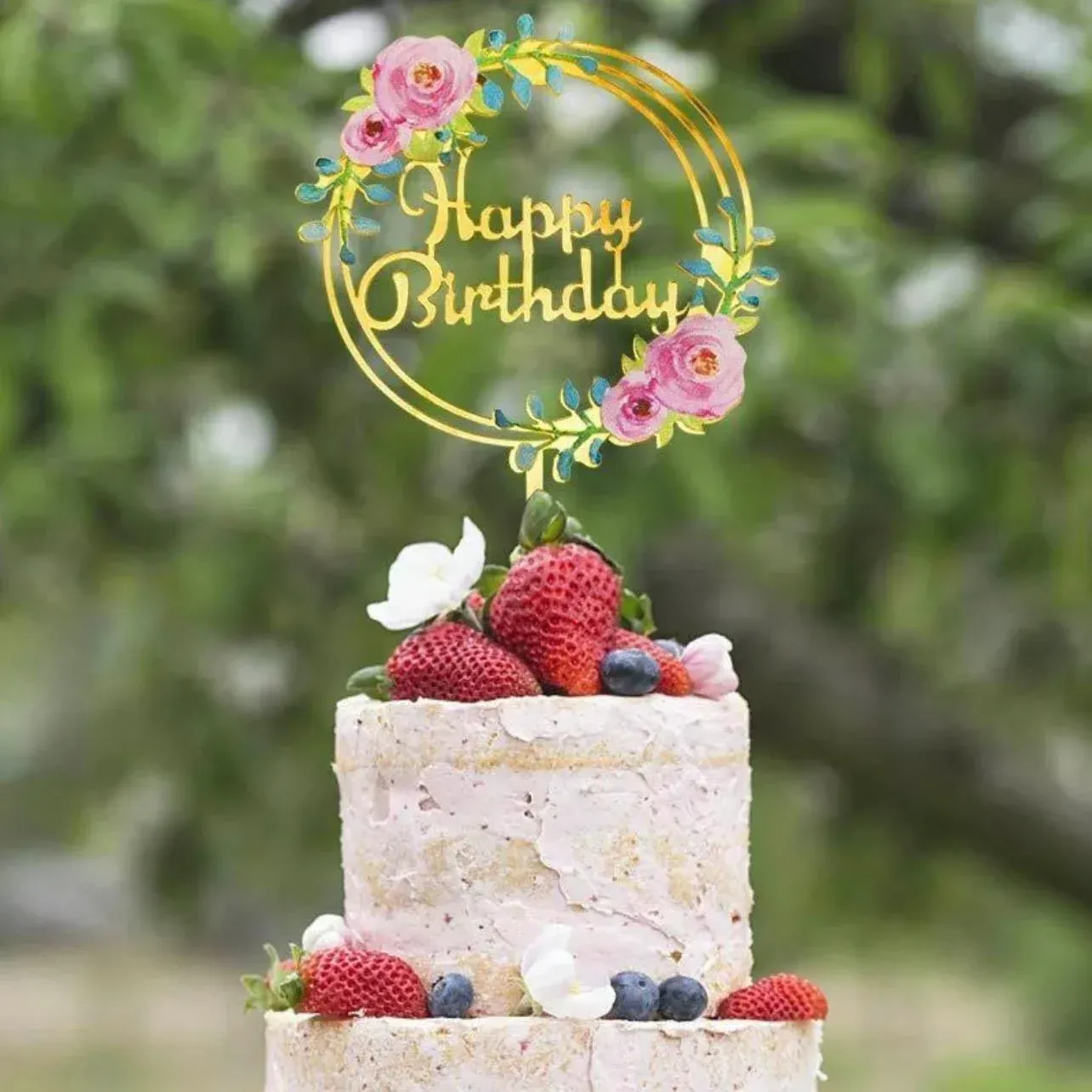 Happy Birthday Anniversary Wedding Cake Flowers Topper Acrylic Party view 6