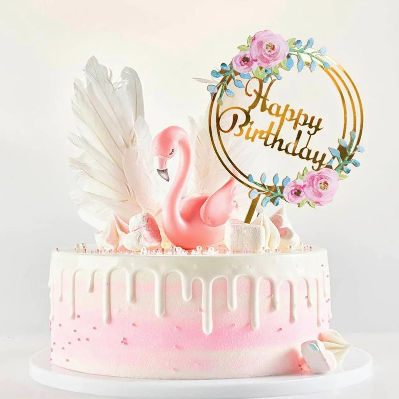 Happy Birthday Anniversary Wedding Cake Flowers Topper Acrylic Party view 7