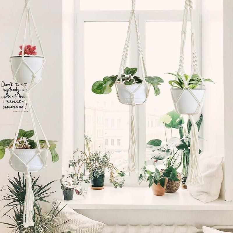 Macrame Plant Flower Pot Holder Hanger Hanging Planter Basket Hemp Rope view 11