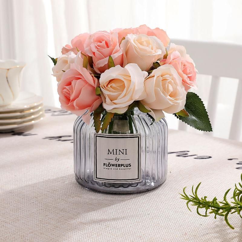 12 Heads Silk Rose Artificial Flowers Fake Bouquet - Champagne view 5