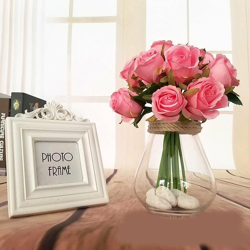 12 Heads Silk Rose Artificial Flowers Fake Bouquet - Champagne view 6