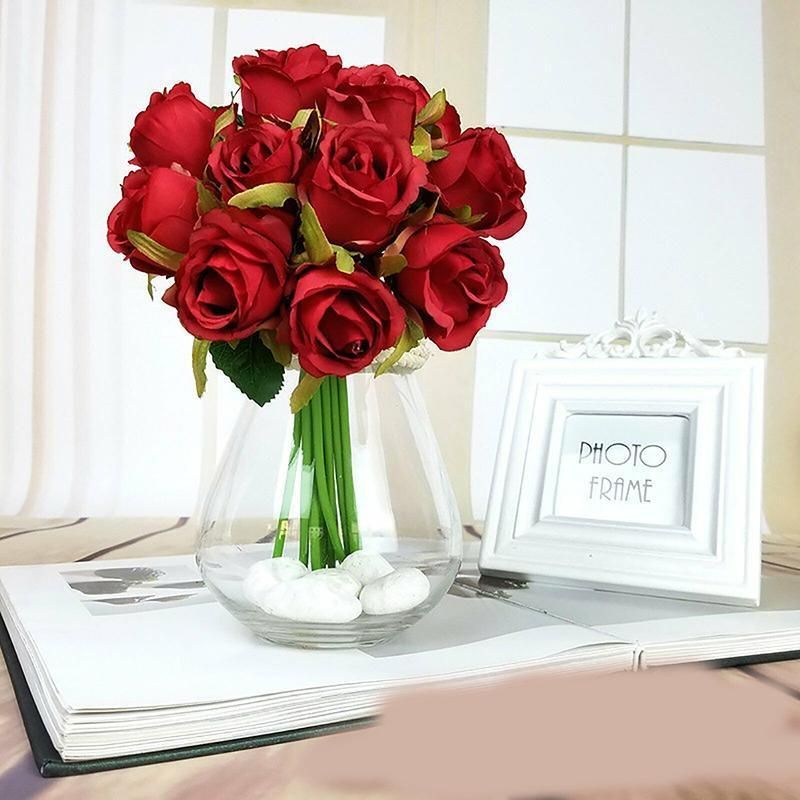 12 Heads Silk Rose Artificial Flowers Fake Bouquet - Champagne view 8