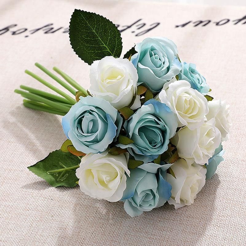 12 Heads Silk Rose Artificial Flowers Fake Bouquet - Champagne view 12