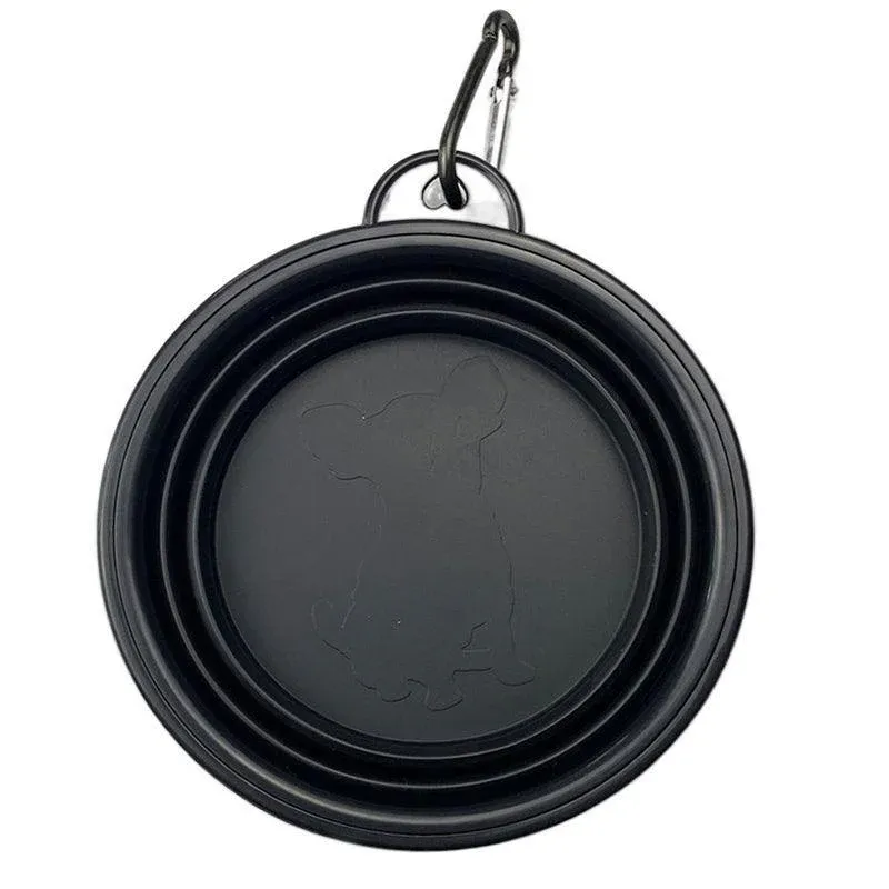 Collapsible Silicone Pet Bowl for Cat Dog Portable Food and Water Feeder - Black