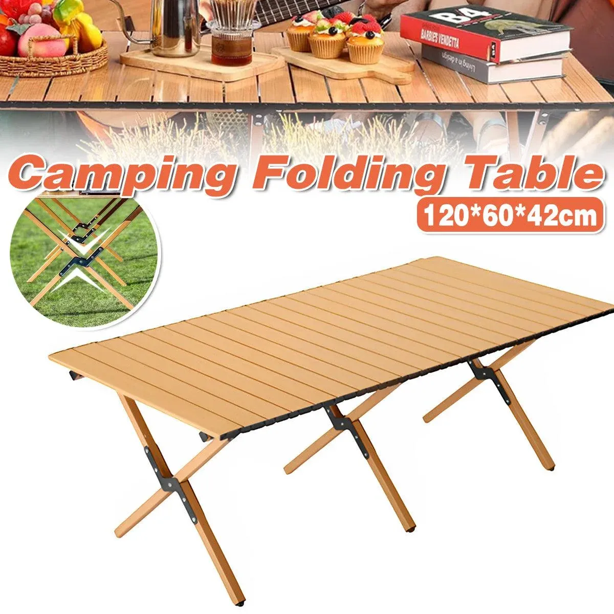 Folding Table Portable Picnic Camping Table Egg Roll Multi Function Outdoor