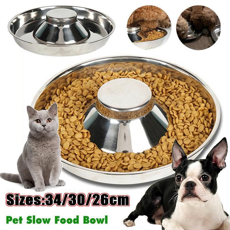 Stainless Steel Pet Bowl Slow Feeder Dish Puppy Dog Cat Food Feeding Weaning view 2