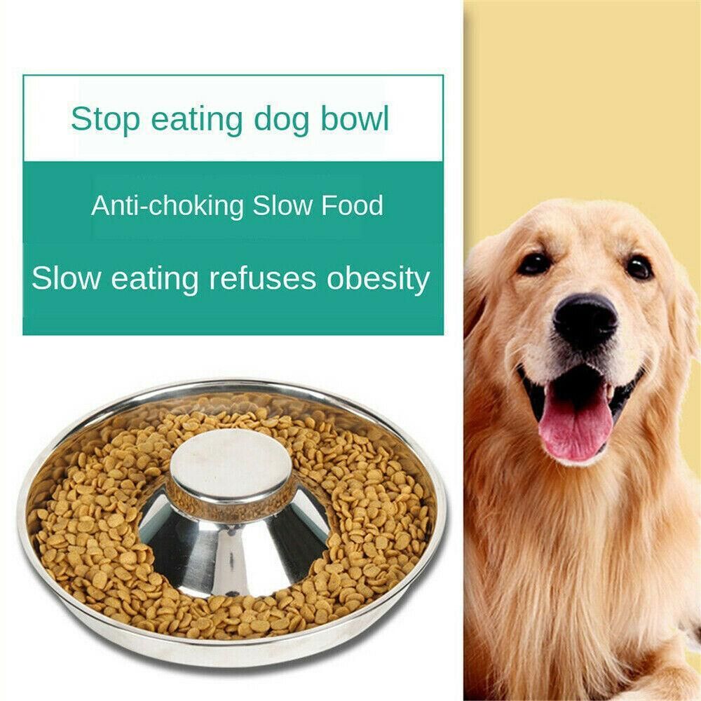Stainless Steel Pet Bowl Slow Feeder Dish Puppy Dog Cat Food Feeding Weaning view 8