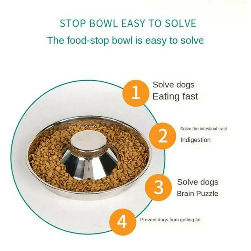 Stainless Steel Pet Bowl Slow Feeder Dish Puppy Dog Cat Food Feeding Weaning view 5