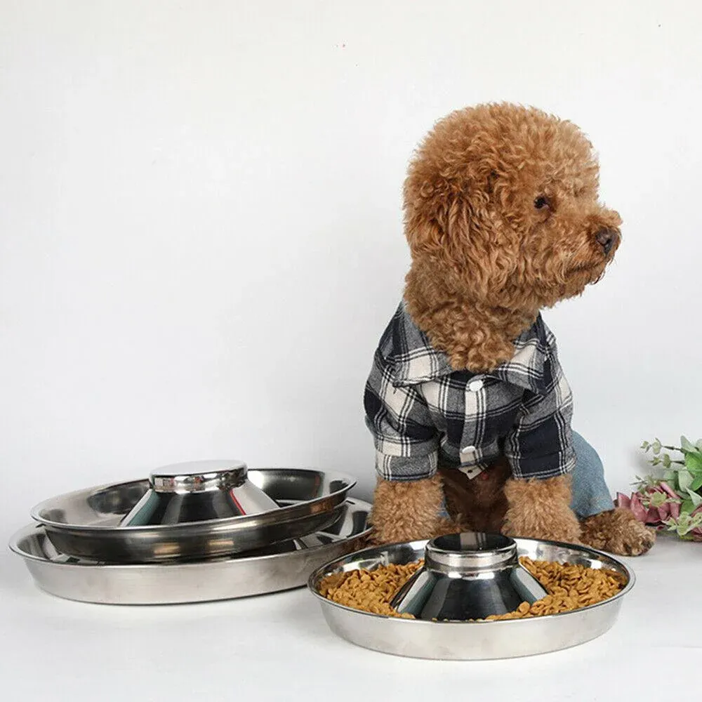 Stainless Steel Pet Bowl Slow Feeder Dish Puppy Dog Cat Food Feeding Weaning view 11