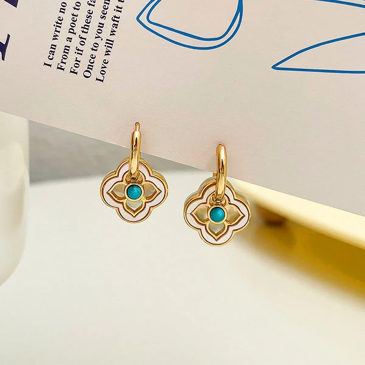 New Chinese Style Multi-Wear Natural Shell Four-Leaf Clover Earrings for Women view 6