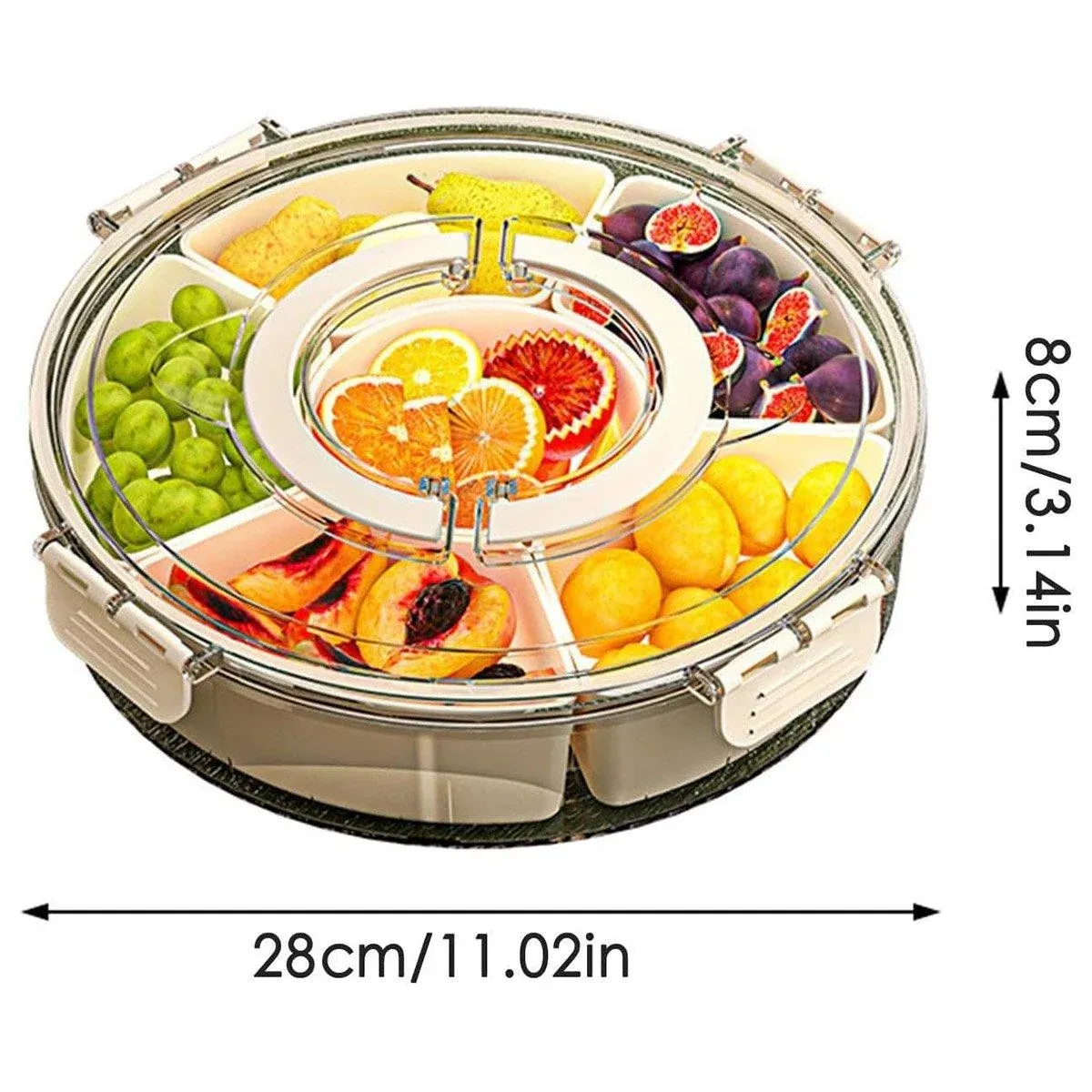 Six Compartment Rotary Fruit Plate Portable Round Snack Box with Lid for Home view 3