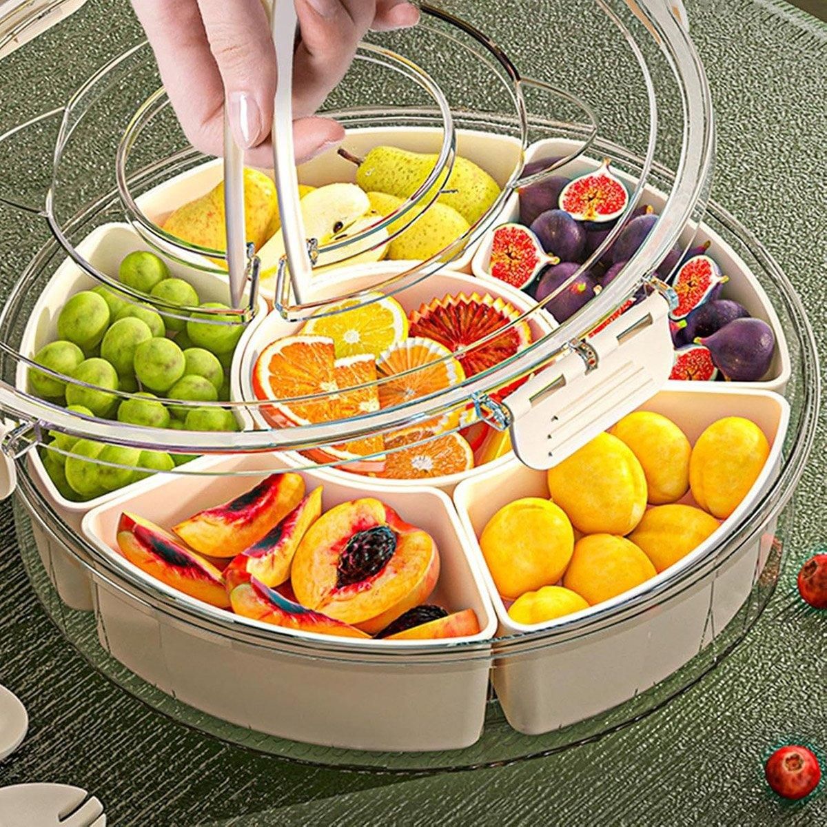 Six Compartment Rotary Fruit Plate Portable Round Snack Box with Lid for Home view 4