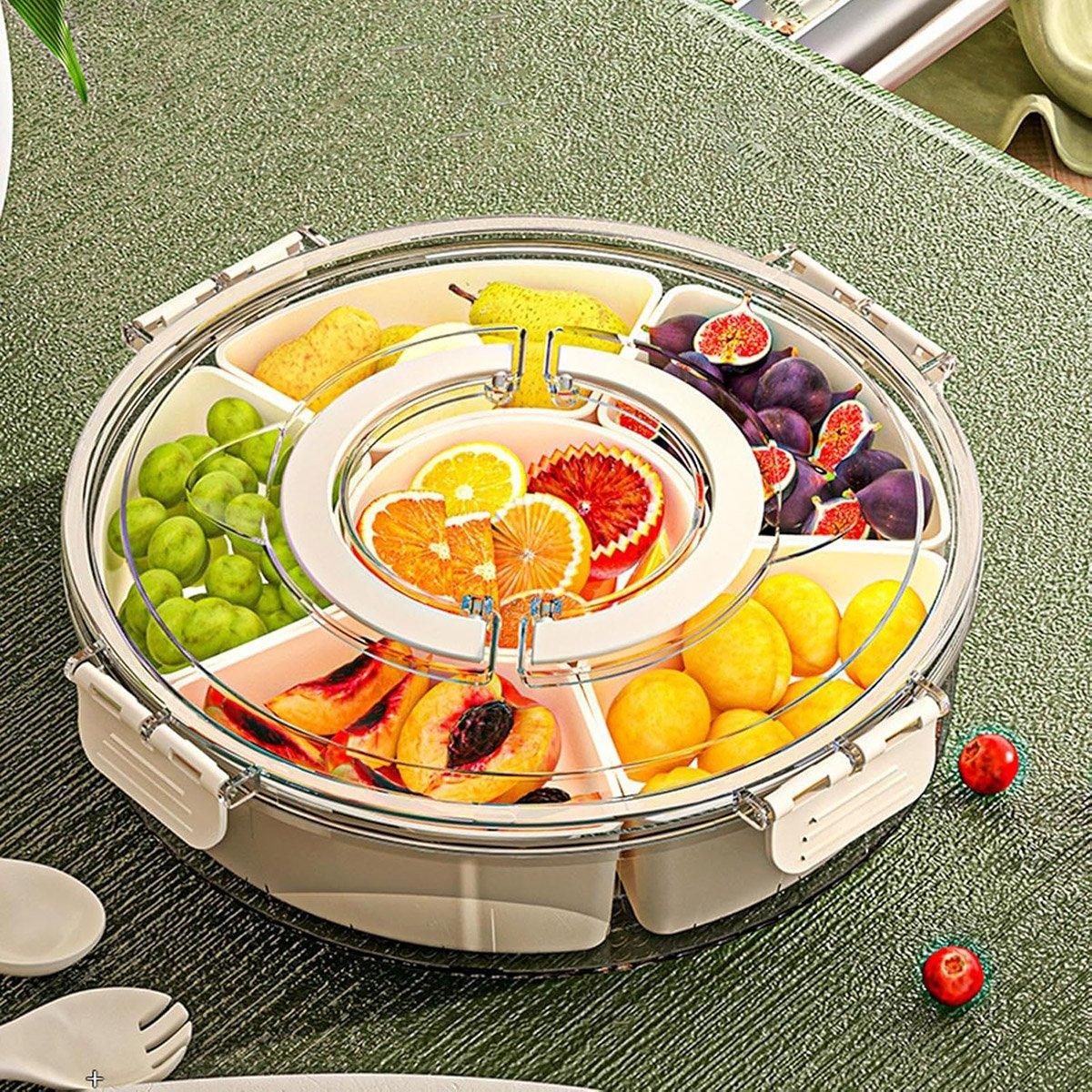 Six Compartment Rotary Fruit Plate Portable Round Snack Box with Lid for Home view 5