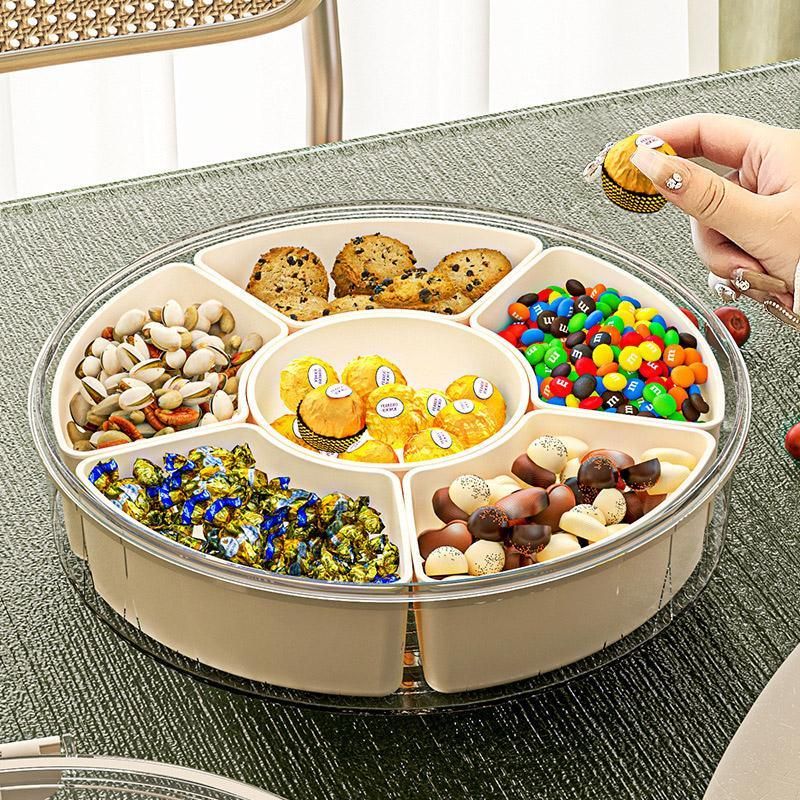 Six Compartment Rotary Fruit Plate Portable Round Snack Box with Lid for Home view 6
