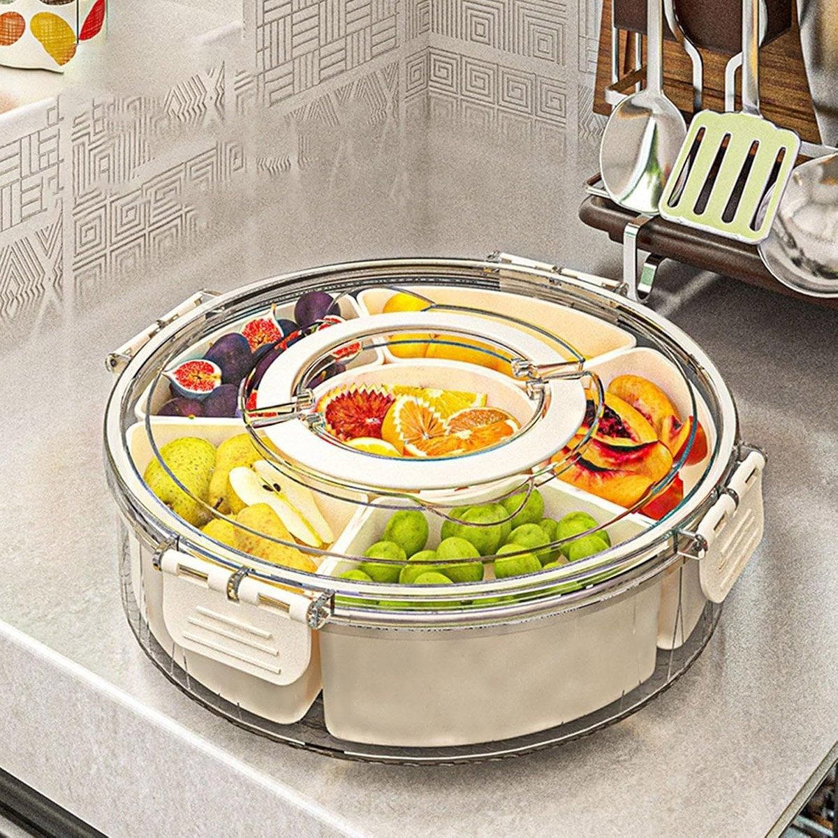 Six Compartment Rotary Fruit Plate Portable Round Snack Box with Lid for Home view 7
