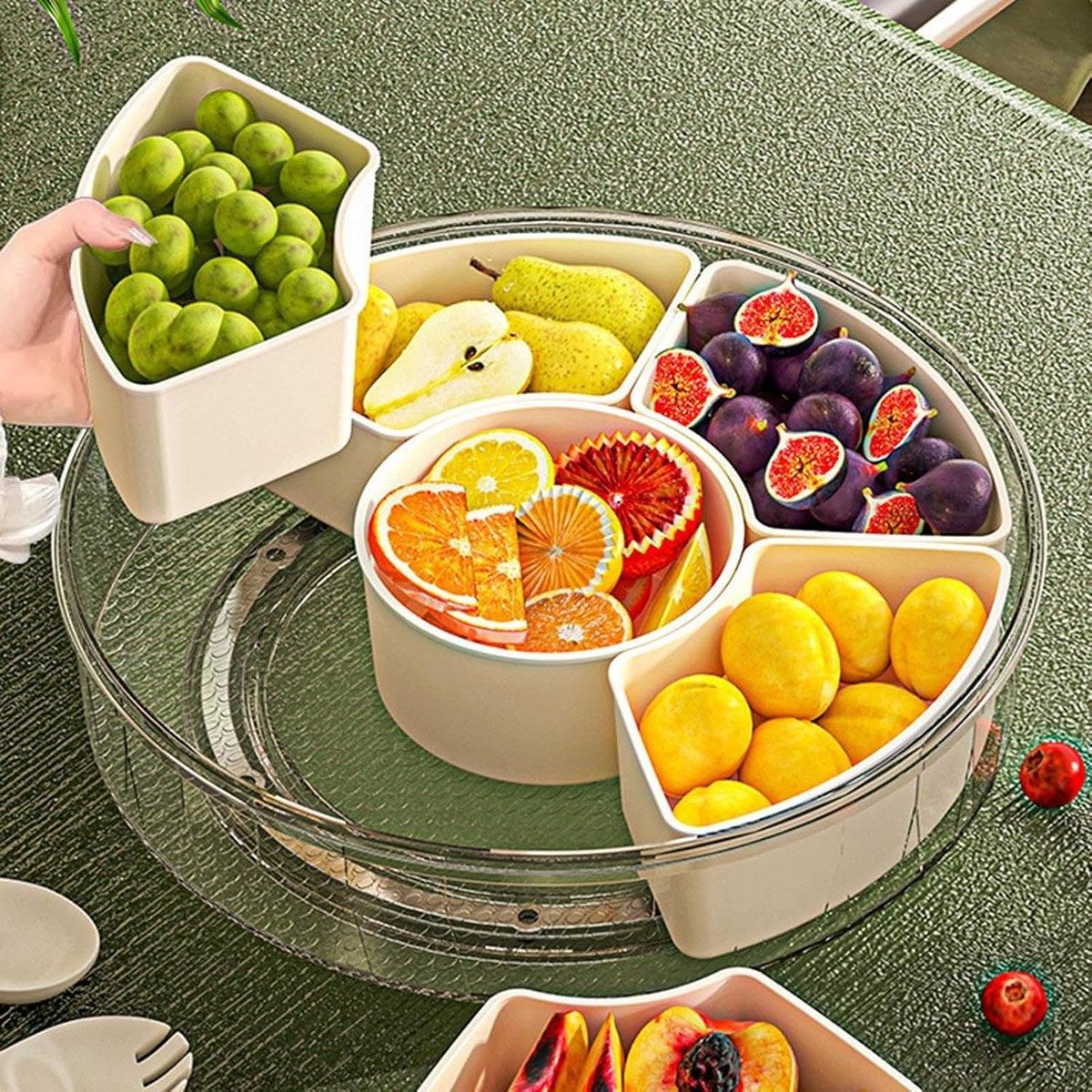 Six Compartment Rotary Fruit Plate Portable Round Snack Box with Lid for Home view 8