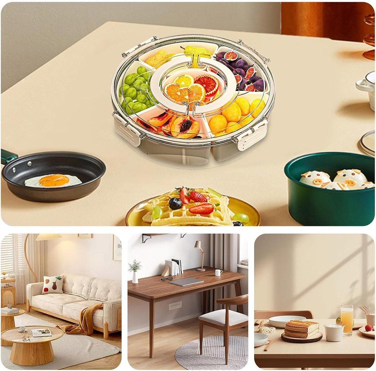 Six Compartment Rotary Fruit Plate Portable Round Snack Box with Lid for Home view 11