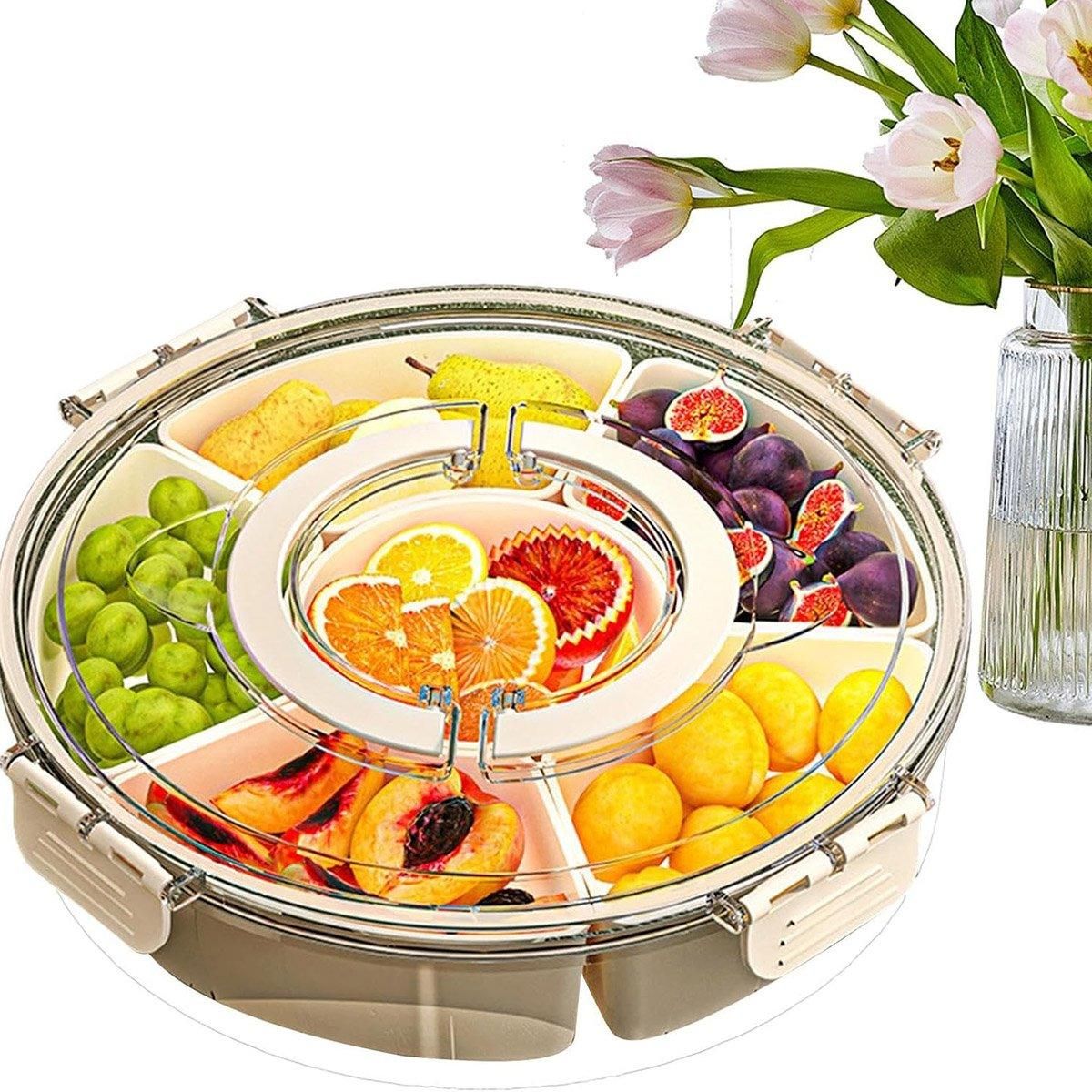 Six Compartment Rotary Fruit Plate Portable Round Snack Box with Lid for Home view 12
