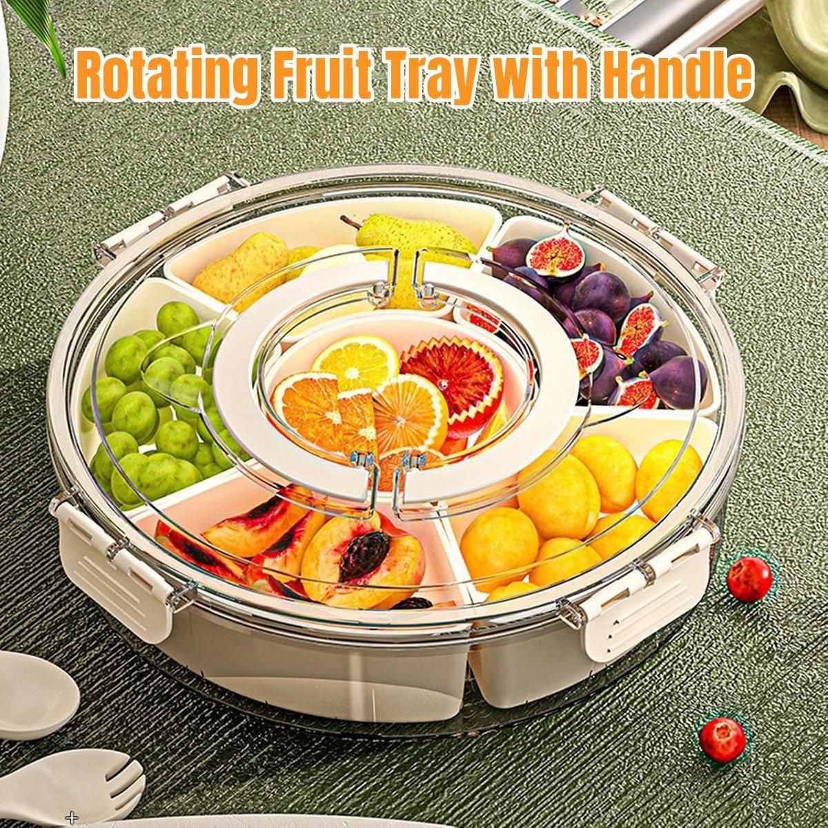 Six Compartment Rotary Fruit Plate Portable Round Snack Box with Lid for Home view 13