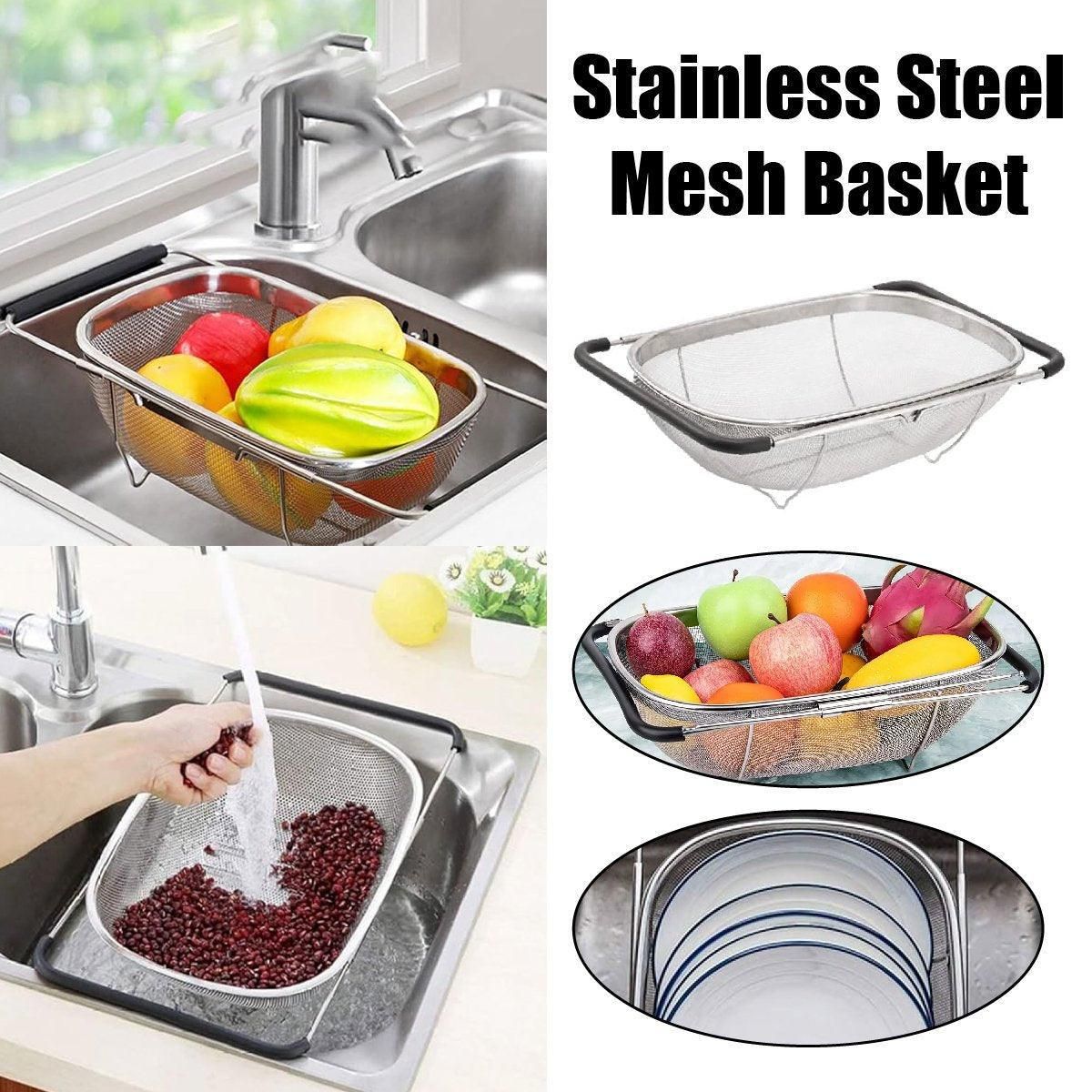 Stainless Steel Telescopic Sink Basket Multipurpose Fruit Vegetable Strainer